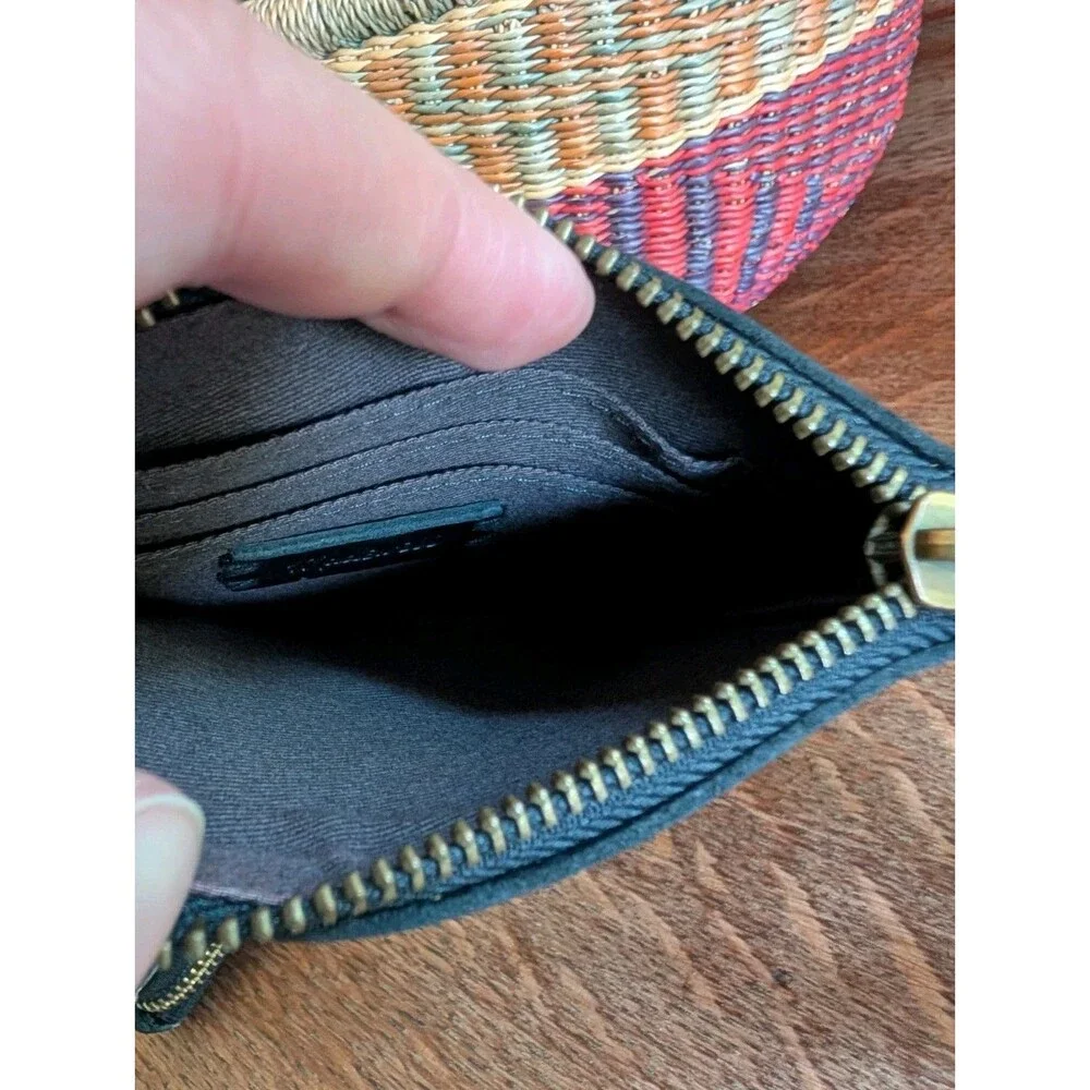 Madewell Leather Wallet Zipper Logo Card Slots Zip Top Clip Womens Black Preppy
